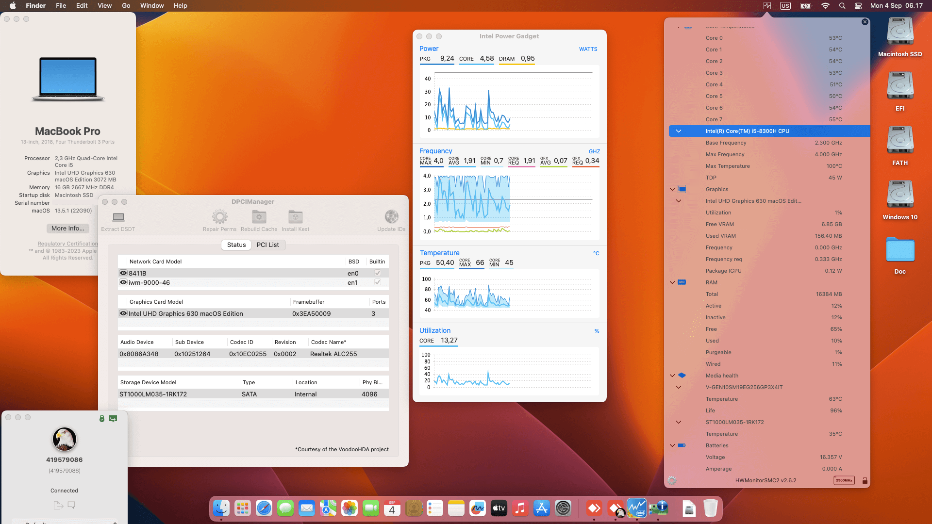 Success Hackintosh macOS Ventura 13.5.1 Build 22G90 in Acer Nitro 5 AN515-52-51T2